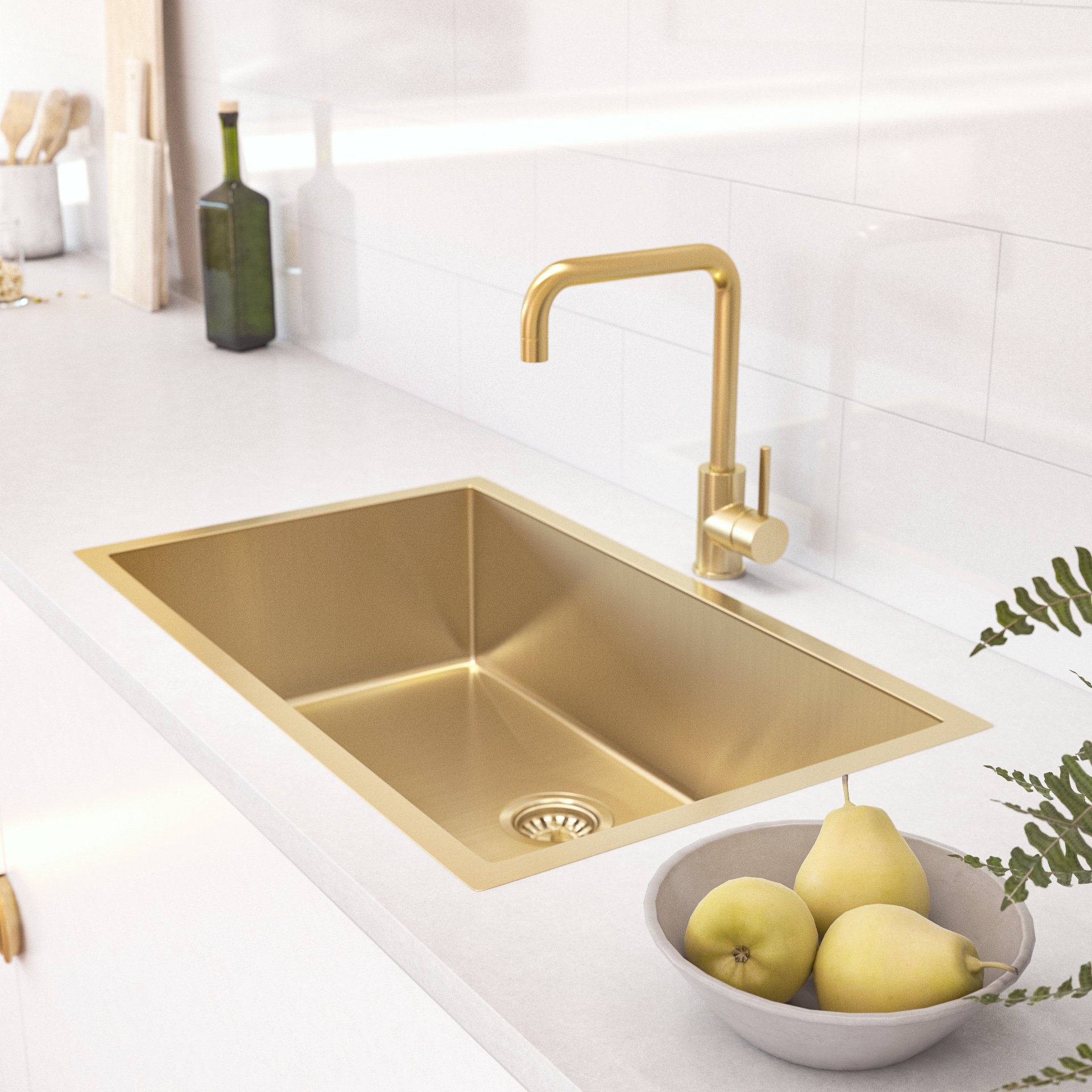 Vari Single Sink 750mm Brushed Brass Rack Overflow ABI Interiors UK   Vari Single Sink 700mm Insetting Brushed Brass 1 2 1 1 