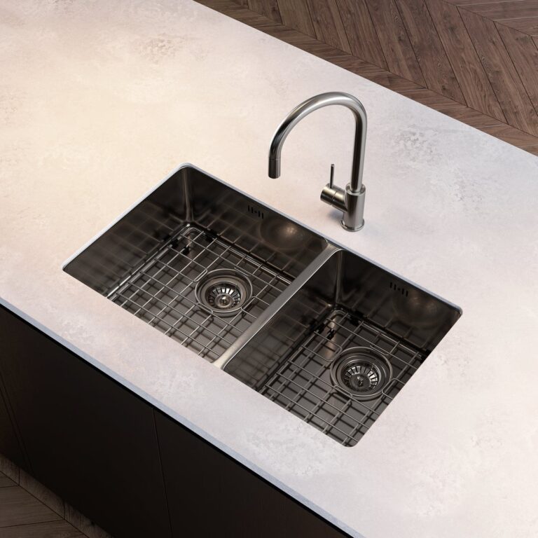 Vita Kitchen Sink Double 760mm Brushed Gunmetal Overflow Abi Interiors Uk 2606