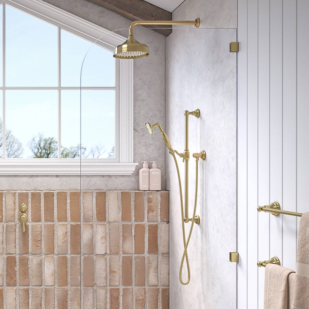 Kingsley Shower Head Round Brushed Brass Abi Interiors Uk 6187